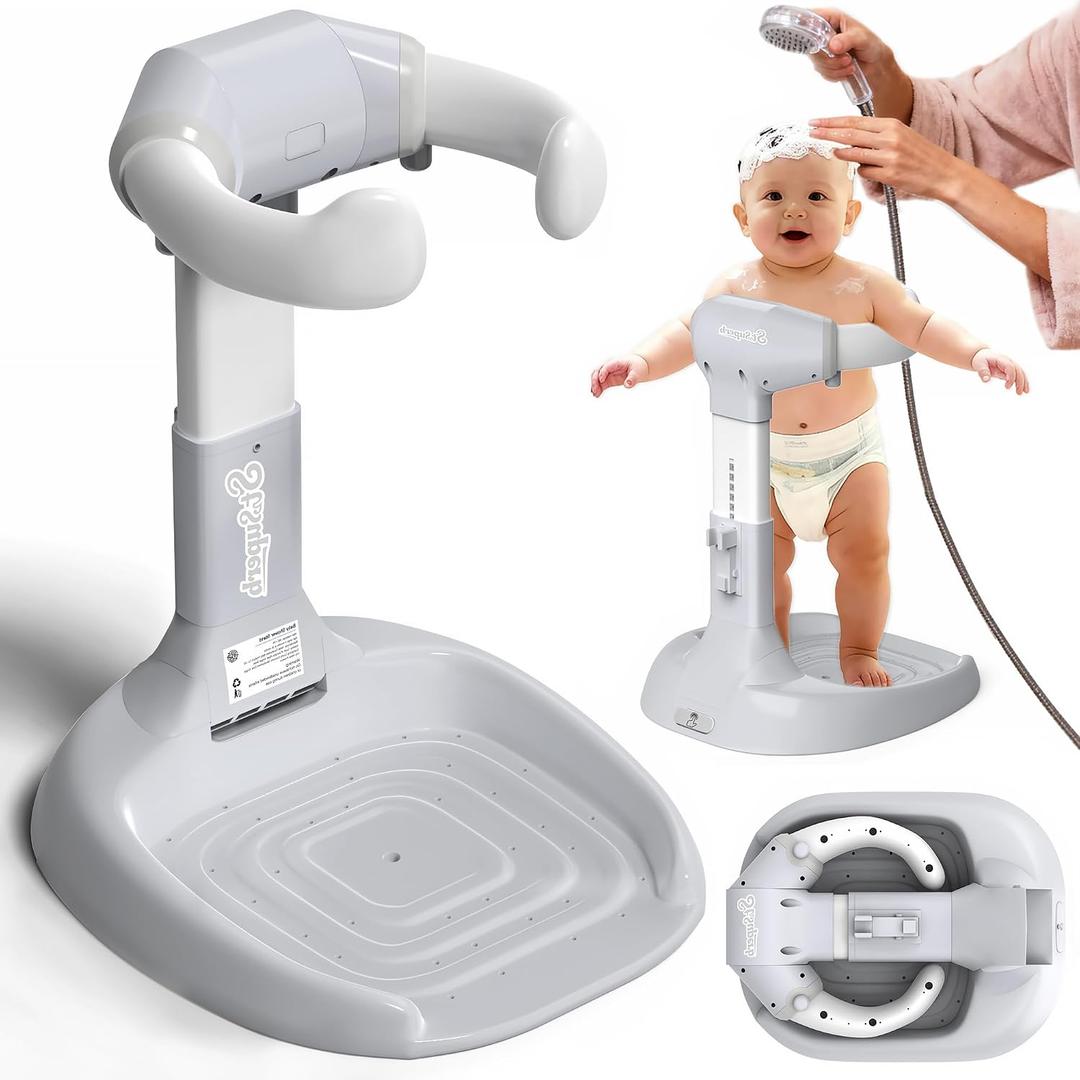 Foldable Baby Shower Stand, Toddler Shower Stand with Anti-Slip Base & Anti-Pinch Silicone, Baby Shower Standing Support 6-36 Months,Baby Stand Up Shower |Soporte para Baera de Beb (Grey)