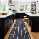 Non Slip Hallway Runner Rug 2.6x12, Modern Distressed Stripe, Washable Extra Long Rug, Woven Thin Low Pile Carpet Runners for Hallway 12ft Entryway, Kitchen, Walkway- Midnight Black