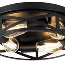 DOXVIEZE Farmhouse Ceiling Light Fixtures, 11 Inch Metal Cage Cross Close to Ceiling Lights 2Light, Vintage Flush Mount Ceiling Lights for Bedroom Porch Kitchen Entrance Hallway, Black