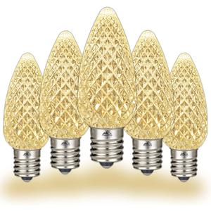 Novelty Lights 25 Pack C9 LED Bulbs, Dimmable Faceted Outdoor LED Christmas Lights Replacement Bulbs, Warm White E17 Base, 0.5w