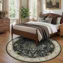RELEANY Area Rugs Round 8ft Washable Non-Slip, Floral Vintage Distress Print Pattern Medallion Carpet for Living Room Bedroom Dining Room, Vintage Black Brown Neutral