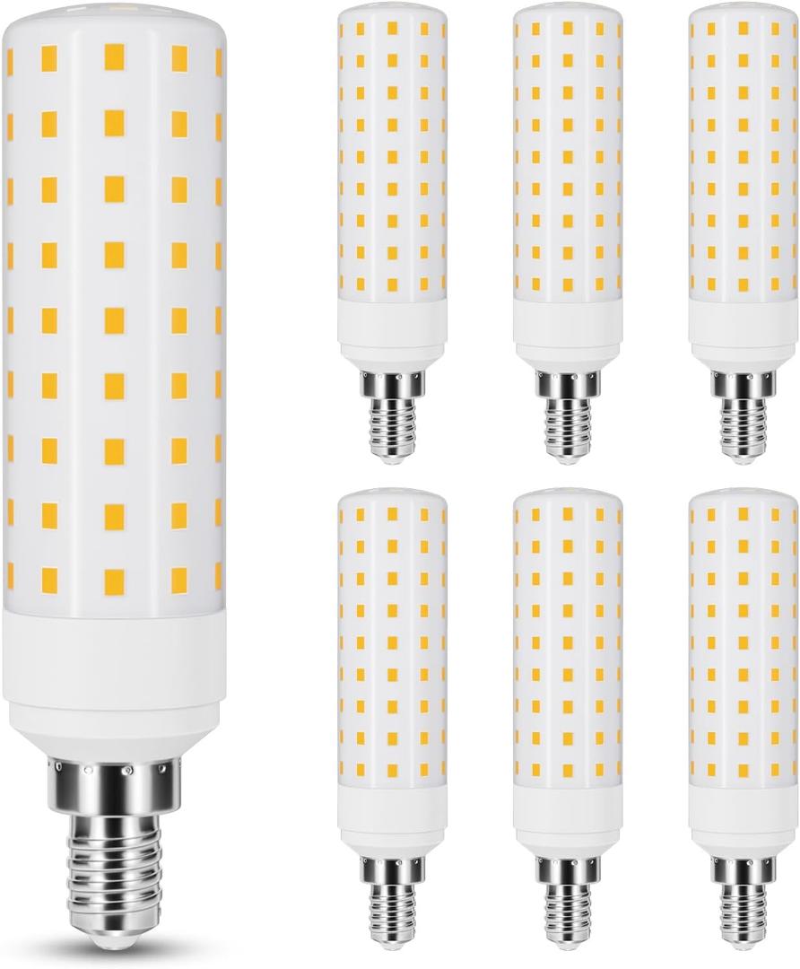 E12 100W Replacement LED Candelabra Bulbs,6000K Daylight White,12W 1600 Lumen,T6 E12 LED Chandelier Light Bulbs for Ceiling Fan Pendant Lighting Salt Lamp,Non-Dimmable,6 Pack