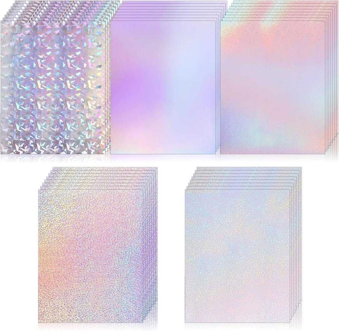 Dimeho 120 Sheets Holographic Sticker Paper, Vinyl Waterproof Laminating Sheets Self-Adhesive Overlay Laminate Sticker Transparent Rainbow Laminate Film 5 Styles Mixed (11  8.5 Inch)