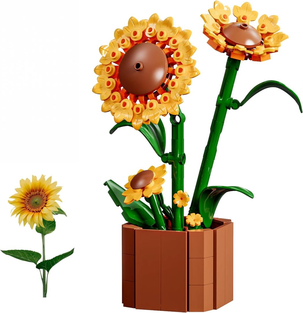Flower Building Blocks Set for Adults, Sunflowers Pot 269 PCS Botanicals Bonsai Series for Woman 14+, Bouquet Plants Kits Decoration for Home Office Desk