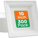 ECOLipak 10 Inch Square Paper Plates, 300 Pack Compostable Heavy Duty Biodegradable Paper Plates, Made from Sugarcane, Eco Friendly White Disposable Plates for Party, Dinner