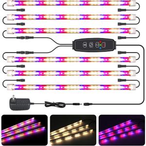 LED Grow Lights Strips for Indoor Plants, 3 Working Modes & 10 Dimmable Levels Plant Lights with Auto Cycle Timer 3/9/12Hrs, 36W Full Spectrum DIY Growing Lamps for Seedings Hydroponics, 6 Strips