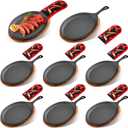 Lallisa 8 Sets Cast Iron Fajita Plate Set Fajita Plate Pan with Wooden Tray Anti Scald Protection Hot Mitt Cast Iron Skillet Set for Home Barbecue Kitchen Party Restaurant Catering Service