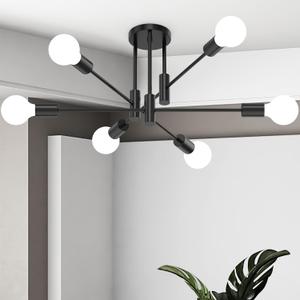 6-Light Sputnik Light Fixture, Solid Matte Black Mid-Century Modern Chandelier for Dining Room, Kitchen, Living Room, Bedroom