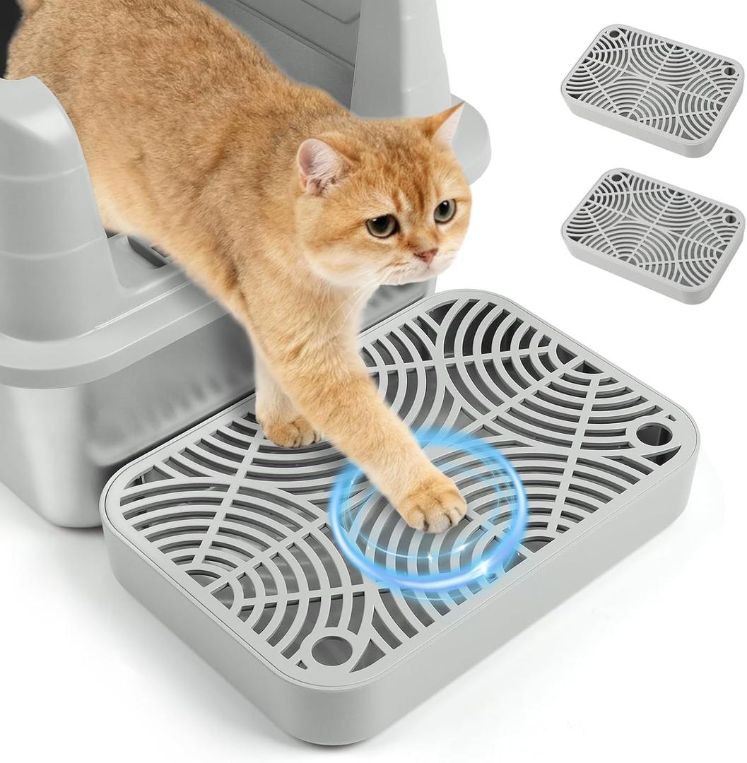 Kalolary 2PCS Litter Box Ramp, Cat Steps/Stair for Litter Box, Litter Catcher with Filter Function and Non-Slip Rubber Feet, Suitable for Small and Elderly Cats