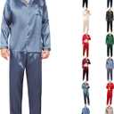 Men's Silky Satin Pajama Sets Mens Sleepwear Big and Tall Pajamas for Men Loungewear Summer Pjs Lounge Set M-5XL (Gray, M)