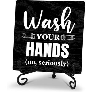 Wash Your Hands Bathroom Signs Decor, Bathroom Home Shelf Counter Decorations Items, Thanksgiving Christmas Birthday Gifts for Women Men Home Restroom Toilet Decor - A05