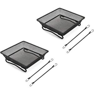 2 Pack 8" x 8" Railing Bird Feeder Tray for Balcony/Deck/Porch Platform Bird Seed Tray with 2 Elastic Rope Ground Mesh for Garden Backyard Outside Wild Birds or Squirrels
