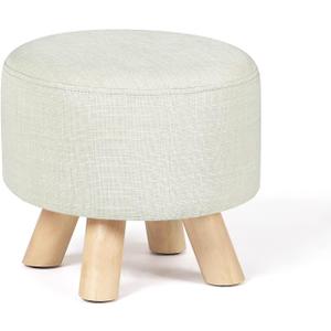 Asense Small Round Ottoman Foot Rest Stool Fabric Padded Seat Footstool Ottoman with Non-Skid Wooden Legs (Beige,Fabric)