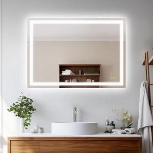 LED Bathroom Mirror with Lights 20x28 Inch, Stepless Dimmable Led Mirror for Bathroom Anti-Fog Memory Function Lighted Vanity Mirror Wall Mounted with Touch Button Horizontal/Vertical (Inlaid)