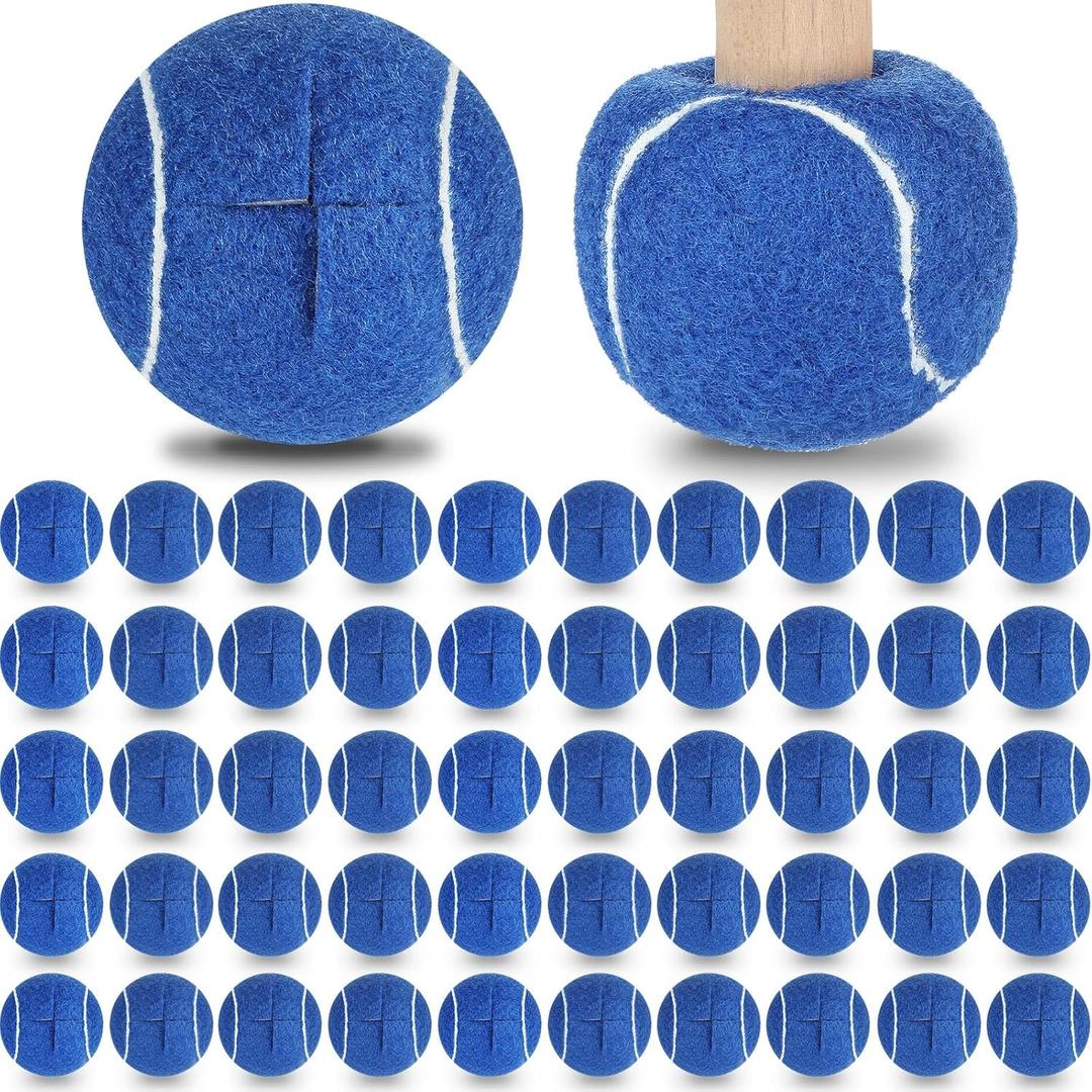 Macarrie 100 Pcs Precut Tennis Balls Bulk for Furniture Legs Tennis Ball Chair Foot Covers for Floor Protection Ball Desk Leg Coverings(Blue)