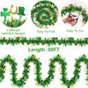 50FT St Patricks Day Decorations Garland Gold Horseshoe Green Hat Shamrock Tinsel Garland, Shiny Metallic Hanging Shamrock Decor Saint Patricks Day Decor for Home Indoor Outdoor Irish Party Supplies