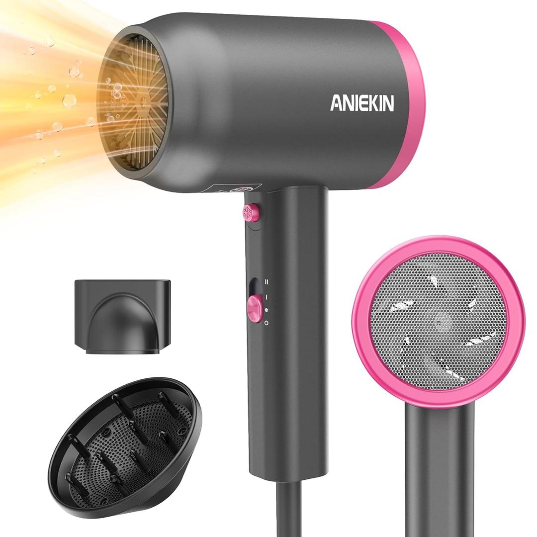ANIEKIN Hair Dryer, 1875 Watts Fast Drying Blow Dryer with Diffuser and Concentrator, Compact Lightweight Hair Dryer for Women and Men (Light Grey)