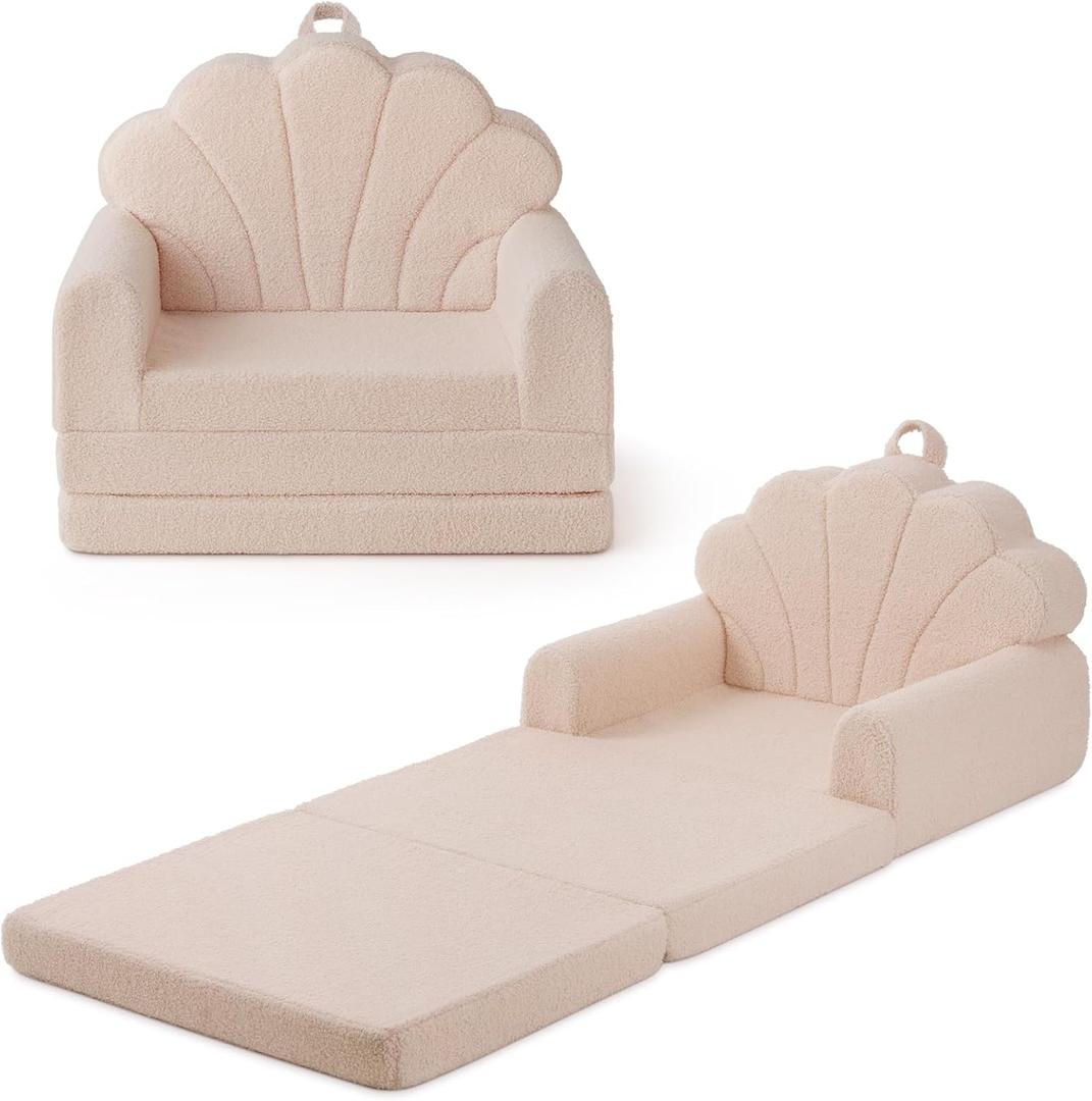 Blissful Diary Foldable Kids Couch, 2-in-1 Kids Sofa Chair, Beige Shell