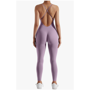 MOOSLOVER Women Strappy Backless One Piece Jumpsuits Tummy Control Padded Workout Rompers, Medium