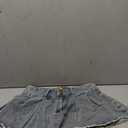 WDIRARA Women's Low Waist Button Pleated Hem A Line Raw Hem Mini Denim Skirt, L Size