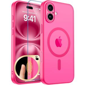 zapica Magnetic for iPhone 16 Plus Case, Upgraded [Camera Control Button] [Full Camera Protection] [with 1 Screen Protector] Translucent Matte Shockproof Protective Phone Cover, Rose Pink