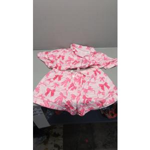 WDIRARA Women's 2 Piece Bow Print Pajama Set Short Sleeve Button Down Lounge Shorts Sleepwear Sets (XX-Large, Hot Pink)