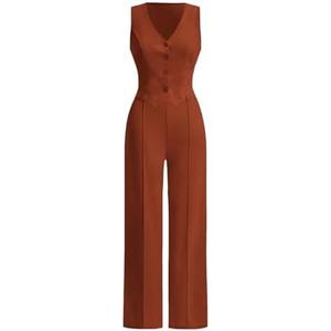 WDIRARA Women's 2 Piece Outfits V Neck Button Front Sleeveless Tank Top and Pants Set, Large