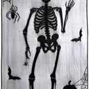 Halloween Skull Door Curtain,Black Lace Spider Web Bats Doorway Curtains for Halloween Party Haunted House Decoration