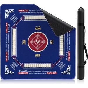 Mahjong Mat for Table 33 x 33, Premium Non-Slip Noise-Reducing Table Cover, 2mm Thick Waterproof Rubber Game Mat with Carrying Bag Foldable Mahjong Table Mat for Mahjong, Poker, Card & Board Games