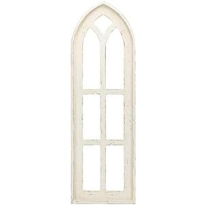 Synovana Arched Wooden Window Frame Wall Decoration, Rustic Farmhouse Wood Window Pane Hanigng Art Decor, 36 inches Gothic Cathedral Style Spire Design Wall Mounted Fake Window Decor, Distressed White