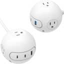 2 Pack 20W USB C Power Strip,Power Strips with Surge Protection-3 Widely Outlets and 3 USB Ports(2 USB C Port),5 ft Flat Plug Extension Cord,Power Delivery Charging for Dorm Rooms,Home Office,White