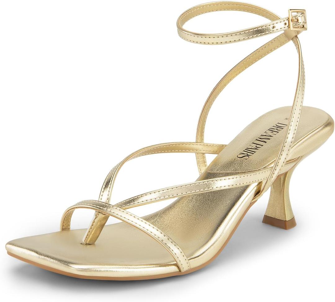 DREAM PAIRS Women's kitten Low Strappy Lace Up Heels Open Square Toe Thong Ankle Strap Heels Sexy Fashion Comfort Dress Shoes Party Sylvestra Pumps Heeled Sandals 8.5