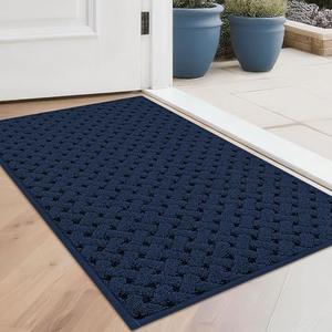 BEQHAUSE Dirt Trapper Door Mat Non-Slip Entryway Rugs Stain Resistant Absorbent Dog Doormats Woven-Look Washable Welcome Floor Doormat for Front Back Door, Dirty Wet Shoes & Paws, 20" x 32", Blue