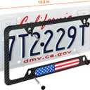 2 x Carbon Fiber License Plate Frames 2 Pack Aluminum Front & Rear Auto Car Tag Holder, with Mount Hardware, Screw Caps & Rattle Proof Pads(Carbon Pattern)