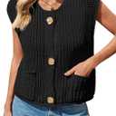 Saodimallsu Womens Sleeveless Cropped Sweater Vest Crochet Chunky Knit Button Down Cardigan Vests Tops with Pockets (X-Large, Black)