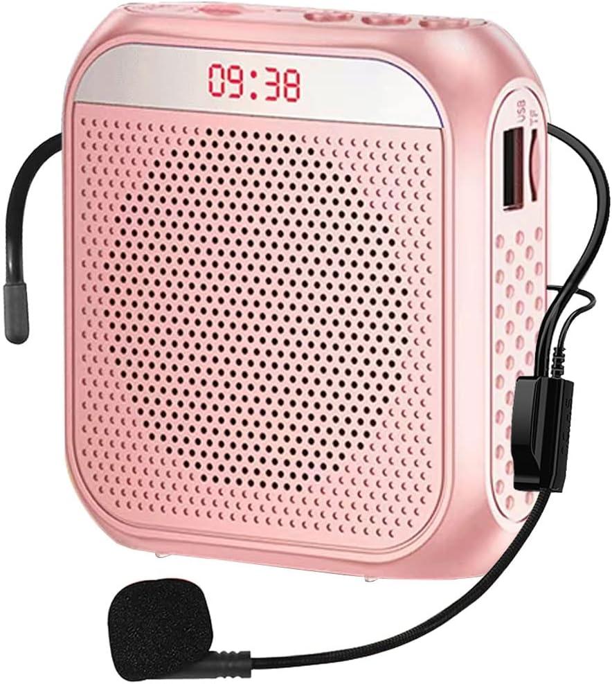 Portable Voice Amplifier for Teachers, 2200mAh Rechargeable Personal Amplifier Mic PA System Headset Microphone with Speaker for Teachers, Training, Meeting, Tour Guide, Yoga, Classroom (Rose)