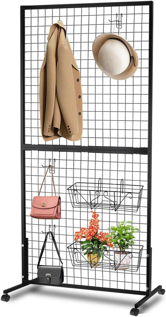 3'6' Double-Layer Grid Panels for Display, Movable Gridwall Panels Tower with T-Base Stand, Sturdy Wire Grid Wall Panels Metal Art Display Racks for Retail Displays Craft Shows (36 Feet Grid Wall Panel)