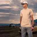 Men's Stripe Short Sleeve T-Shirt Mens Classic Casual Stripe Loose Shirts (L)