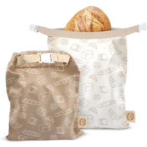 Cozy Bread Reusable Bread Bag Set for Home Bakers | USA Brand | Charming Designs (Bread)