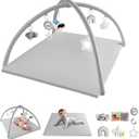 Baby Play Gym with Soft Foam Mat  Removable & Machine Washable Cover, Velvet Tummy Time Mat with 6 Sensory Toys, Non-Slip Activity Mat for Infant Development, Newborn Essentials Gift, Grey