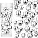 100PCS Silver Faux Pearls Beads for Centerpiece Vases, Vase Filler Faux Pearls, No Holes Filler Beads for Party Anniversary Birthday Wedding Table Decor, 14/20/30mm