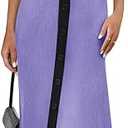 Saodimallsu Womens Summer Button Down Sweater Dresses Sleeveless V Neck Casual Ribbed Knit Color Block Long Tank Dress Light Purple, XL