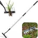 Iron Weeding Rake with Long Handle 2.0, Upgraded 8 Teeths Garden Weed Puller Tool Heavy Duty Gardening Tool for Lawn, Flower Beds & Soil Aeration