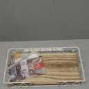 TJ.MOREE Ironing Board Hanger Wall Mount - Laundry Room Decor Iron and Ironing Board Holder with Large Storage Wooden Base Basket and Removable Hooks(T&V Shaped) Cream