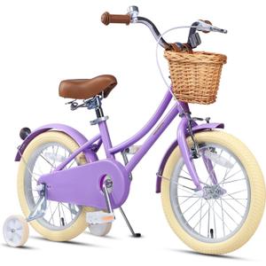 Glerc Little Molly 12-20 Inch Kids Retro Cruiser Bike for 2-13 Year Old with Wicker Basket & Training Wheels/Kickstand, Multiple Colors, 16 Inch