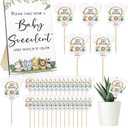 Newcotte 50 Sets Baby Shower Party Favors Succulent Tags with Wooden Table Sign - Cactus Succulent Plant Markers for Baby Shower Decoration, Gift Favors, Gender Reveal Party(Animal)