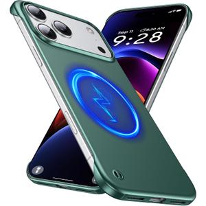 Magnetic Ultra Thin Frosted Designed for iPhone 17 Pro Max Frameless Case 6.9 inch [Compatible with MagSafe] Slim Minimalist Lightweight Matte Hard Cover Protective Borderless Case-Dark Green