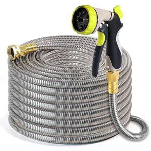 Holldoor Metal Garden Hose 150 ft – 304 Stainless Steel Water Hose with Nozzle Sprayer, Garden Hoses Flexible, Lightweight, No Kink, Heavy Duty for Outdoor (150 ft)