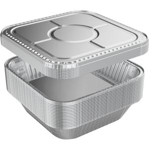 WANBAO 20 Pack Foil Pans with Lids 8 X 8 Inch Disposable Aluminum Tin Foil Baking Pans Meal Prep for Catering, Baking Cakes, Breads, Brownies, Bread, Meatloaf, Lasagna