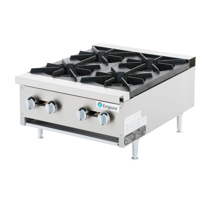 EMPURA 24" Heavy-Duty Natural Gas Hot Plate Range | Countertop Stock Pot Stove for Commercial Kitchen Restaurant Catering | (4) Burners, 120,000 BTUs | 23.75"W x 30.25"D x 14.65"H, Stainless Steel